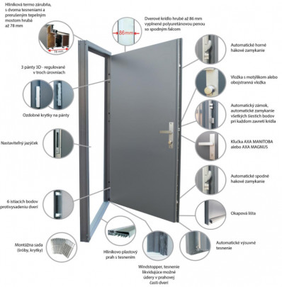 Wiked Termo Prestige GLASS 1B  - Set dvere + zárubňa + kľučka